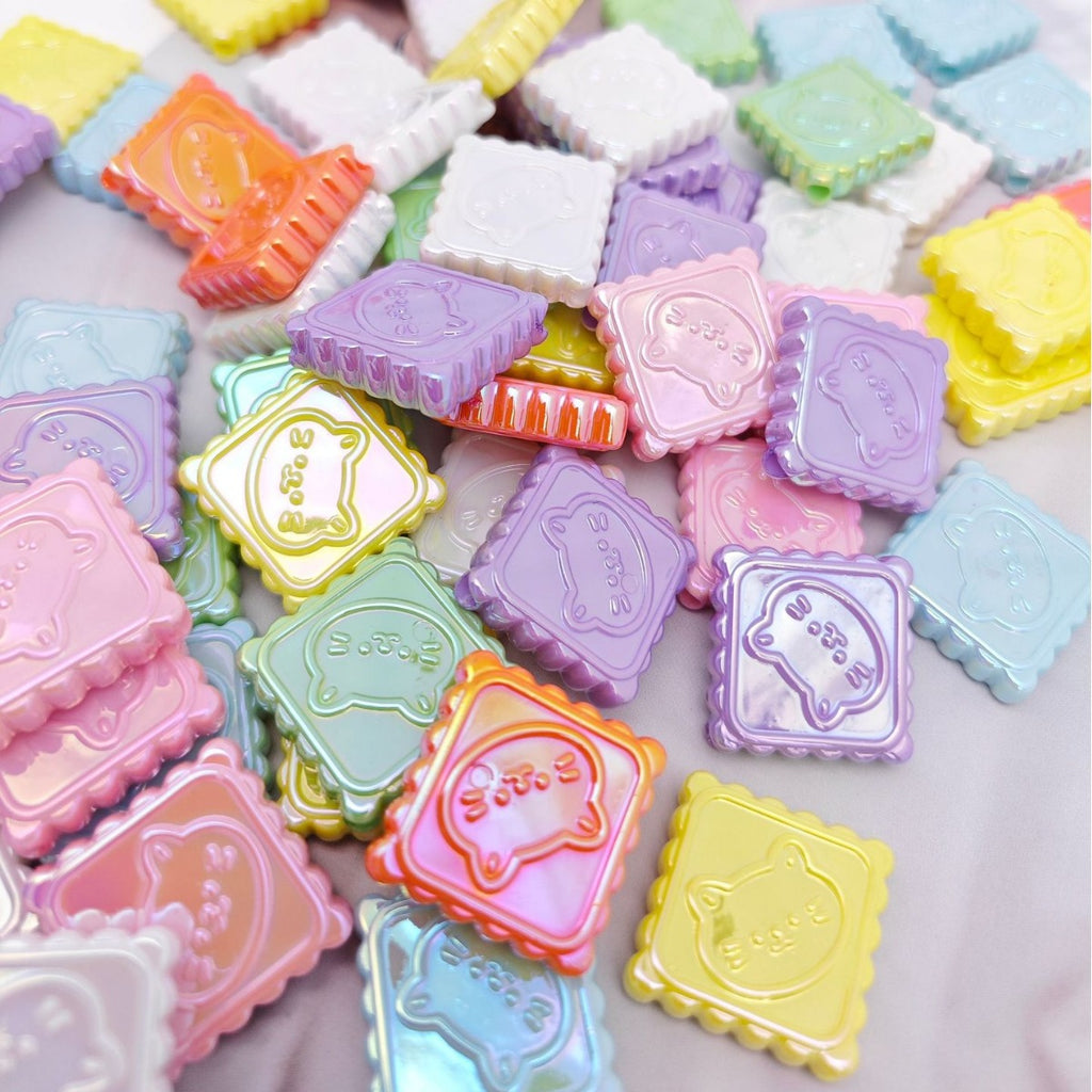 Plating Cat Biscuits Acrylic Beads 21x6mm Pastel Rainbow Glossy 50pcs 2