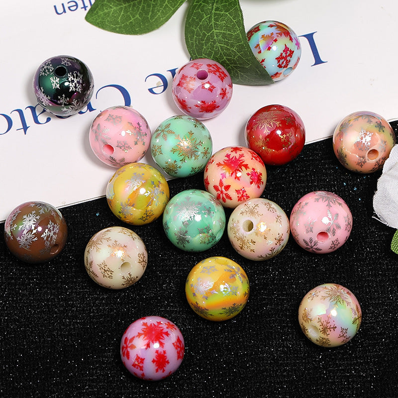 Plating Acrylic Beads 16mm Santa Claus Printed Christmas Mixed 50pcs