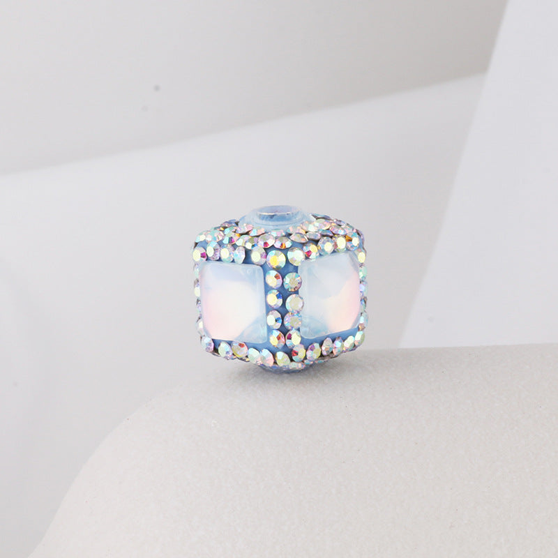 Opal Wrapped Polymer Clay Square Rhinestone Beads 20mm 6pcs 6