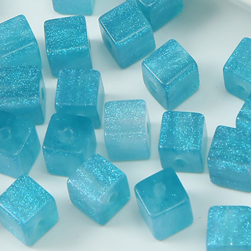 Opal Glitter Square Resin Beads 8mm Pearlescent Shimmer 10pcs 7