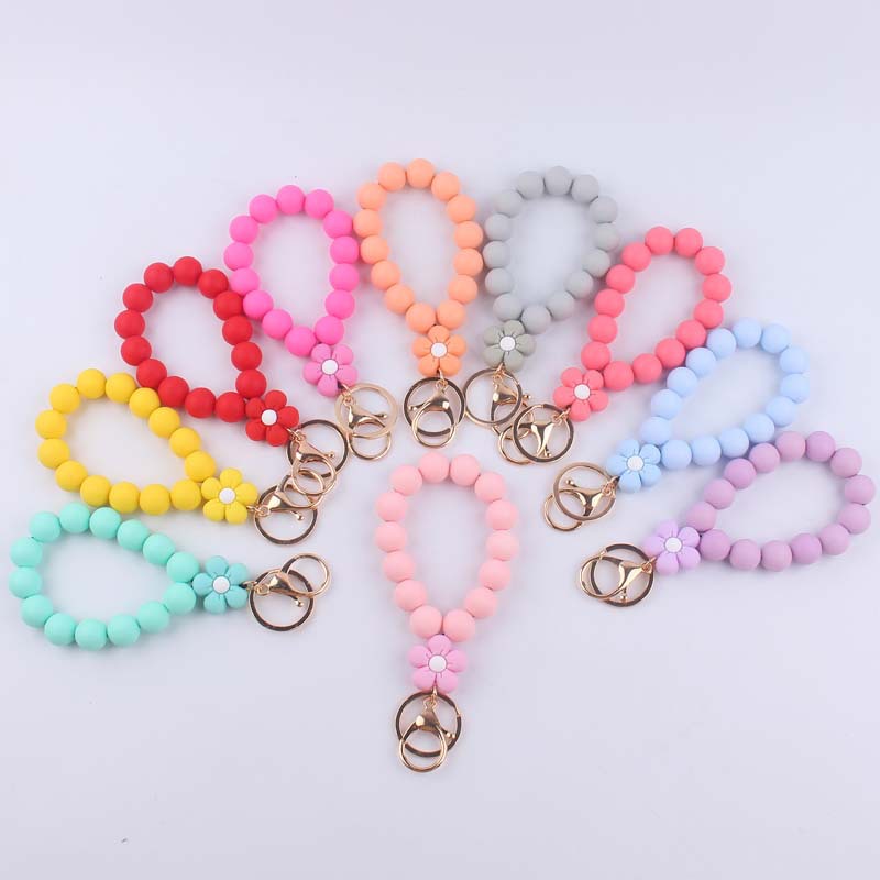Flower Silicone Bead Wristlet Keychain Colorful Smooth Beads 5