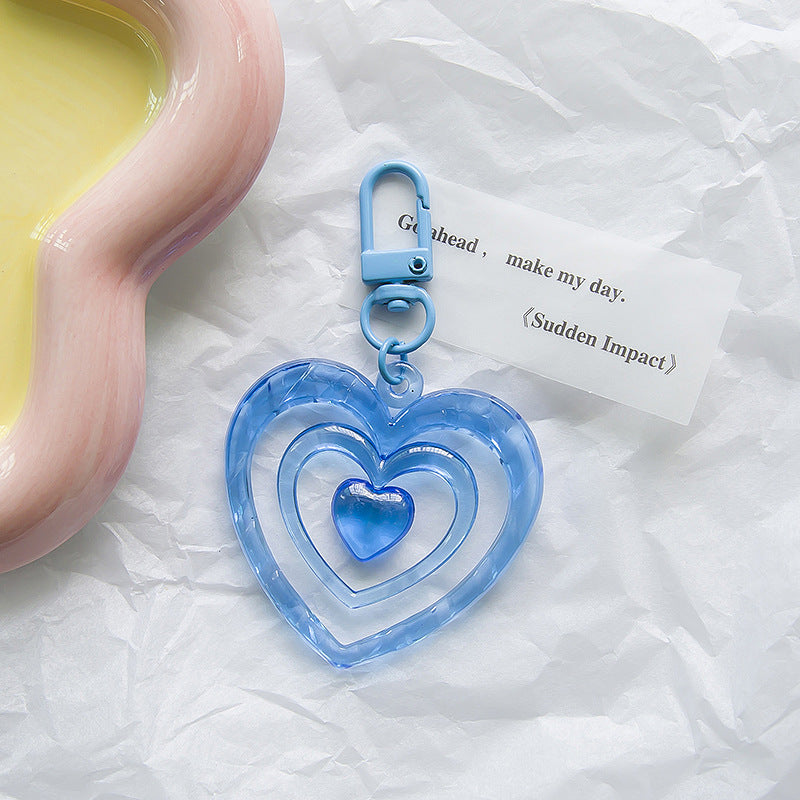 Resin Colored Hollow Heart Keychain Glossy Layered Design 8