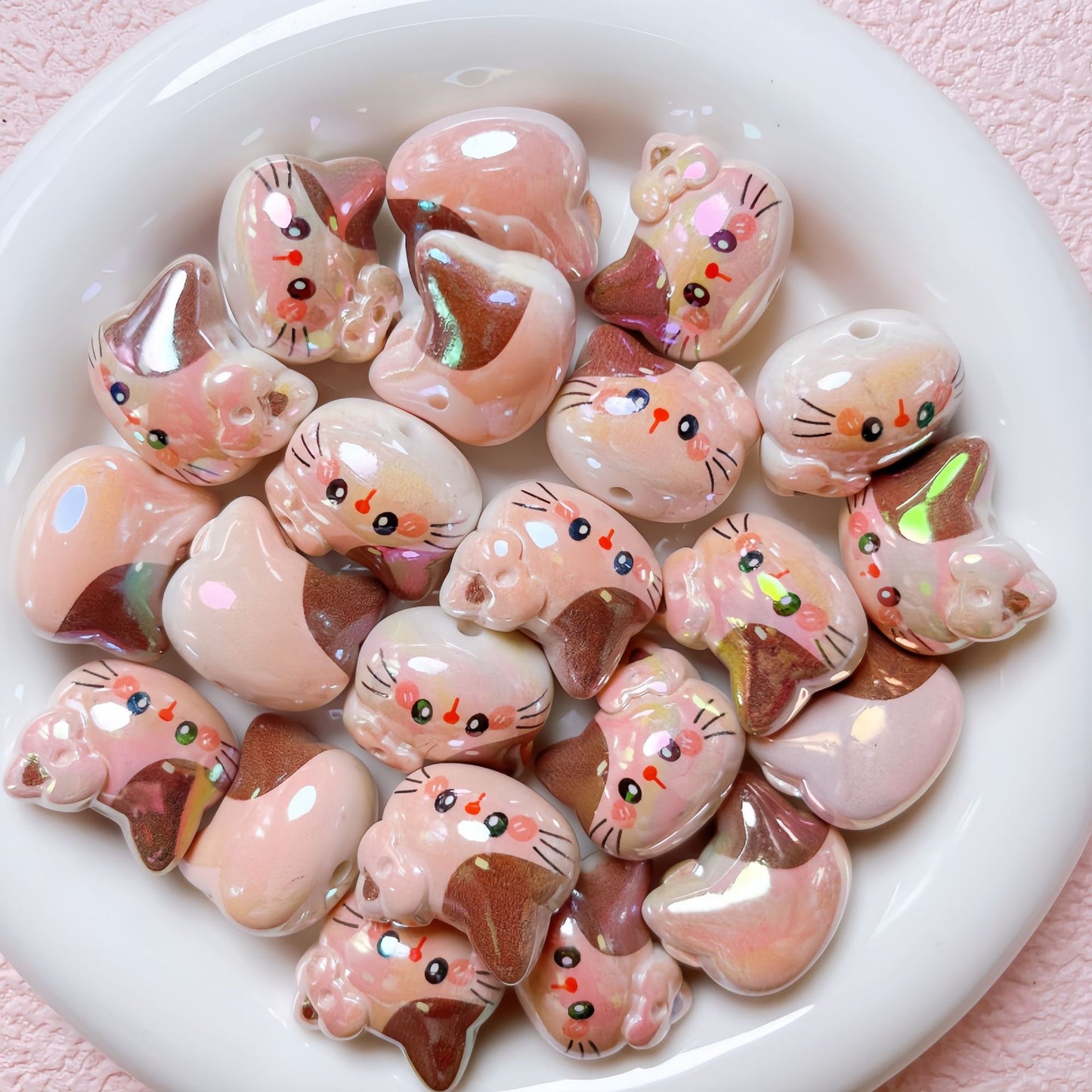 UV Plating Kitten Acrylic Beads 23mm Colorful Two Tone 5pcs 6