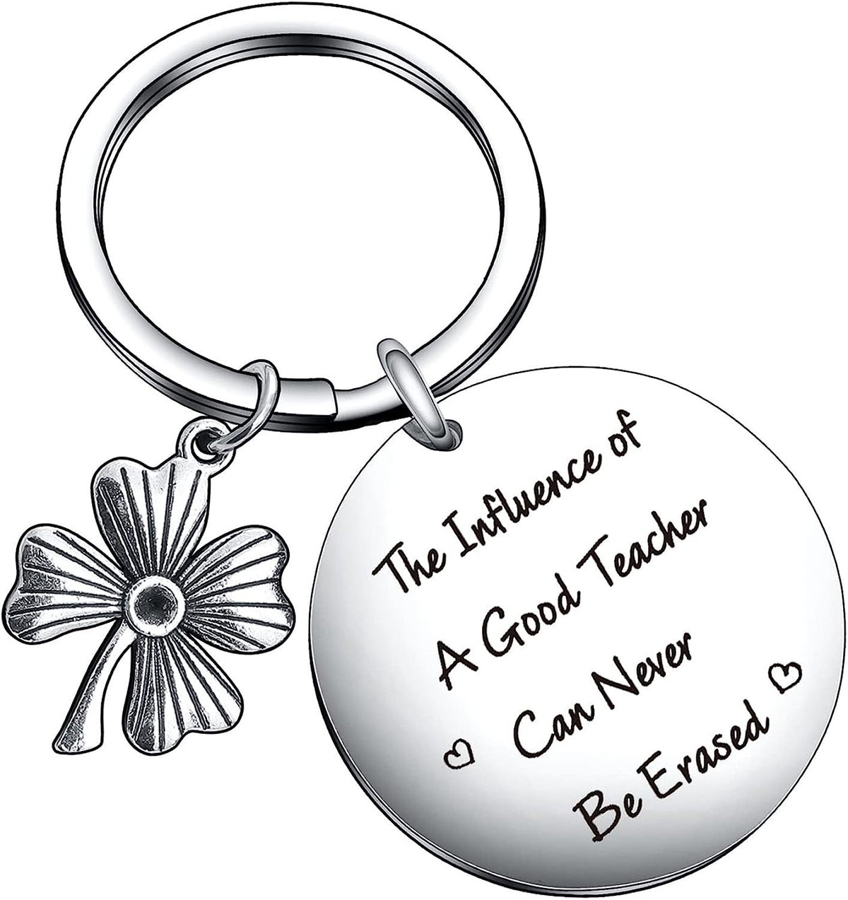 Stainless Steel Four Leaf Clover Keychain Teacher Gift Engraved 6