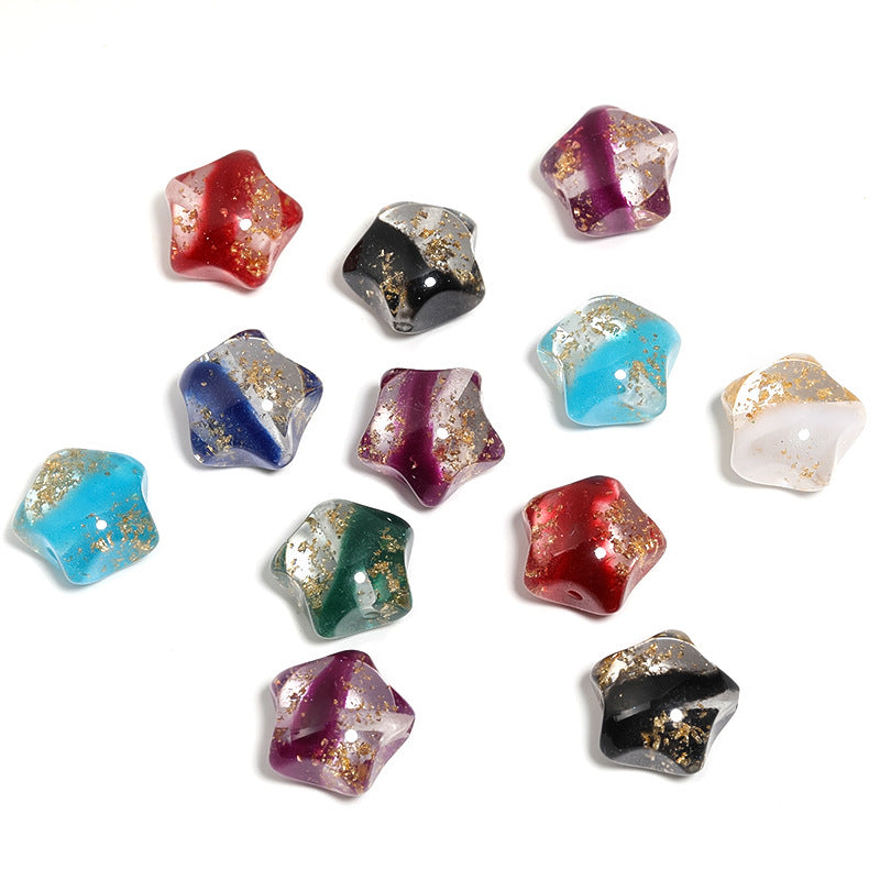 Frozen Gild Star Resin Beads 21mm Jewel Tone Gold Flake 25pcs 6