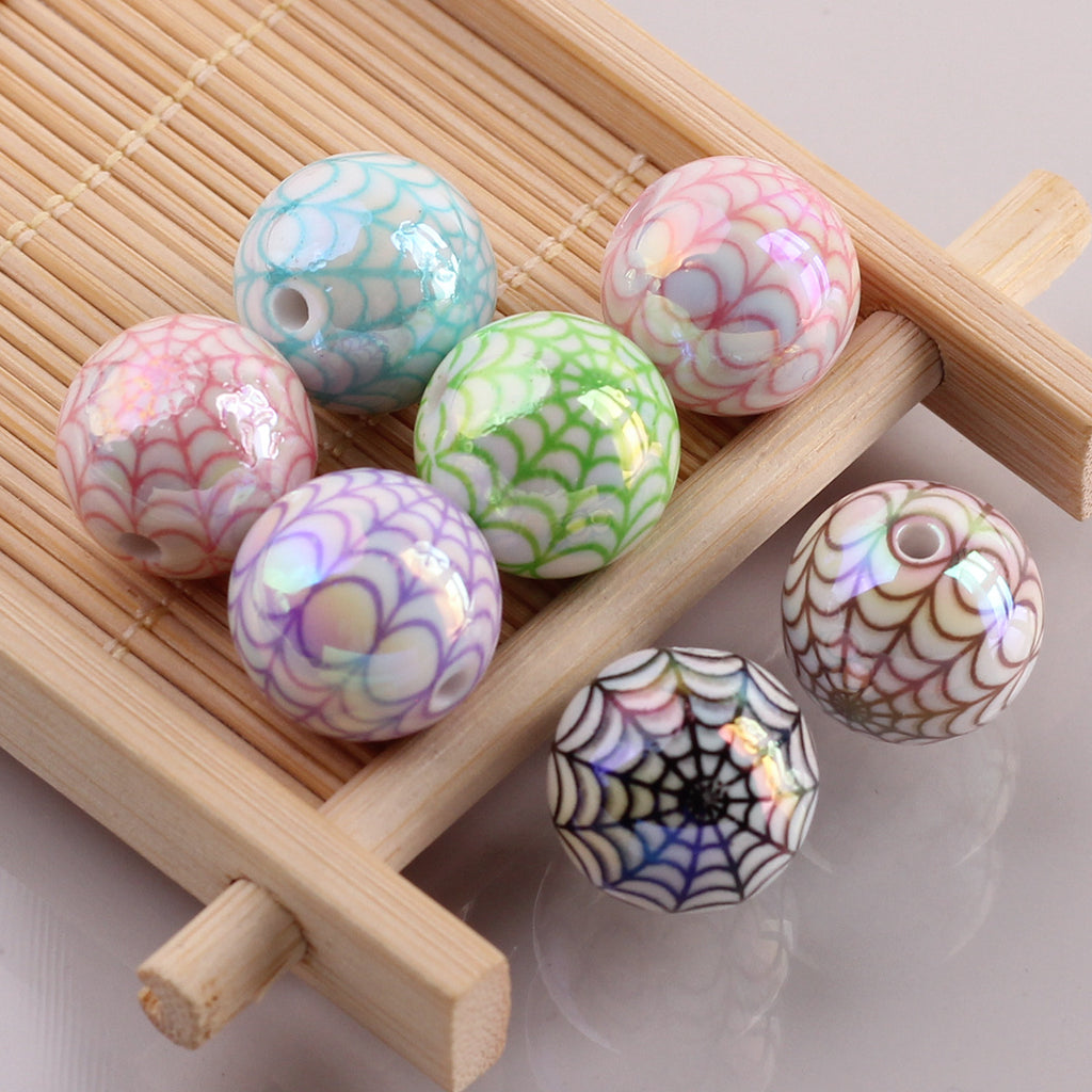 Plating Spider Web Acrylic Beads 15mm Halloween Glossy 50pcs 2