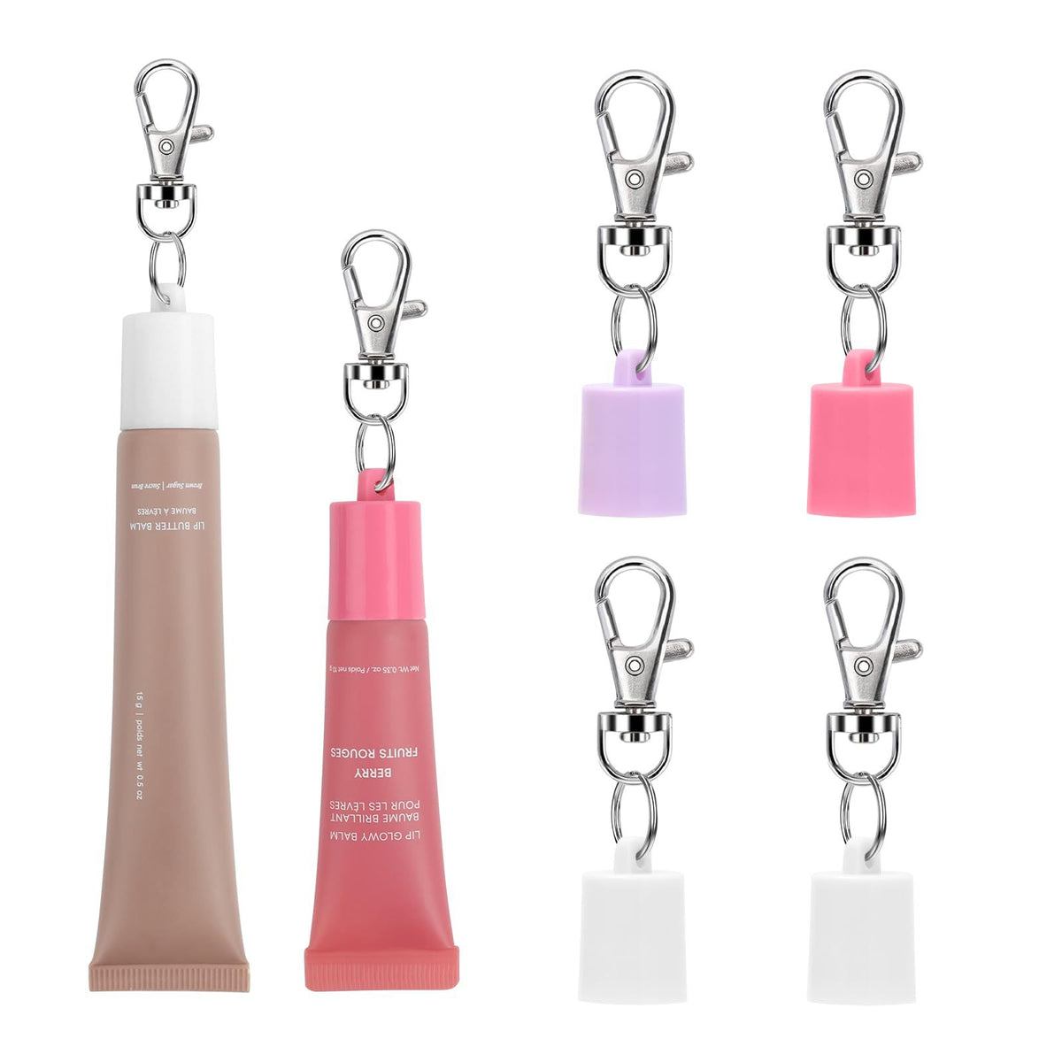 Silicone Chapstick Keychain Caps Crown Striped Smooth Shapes 3pcs