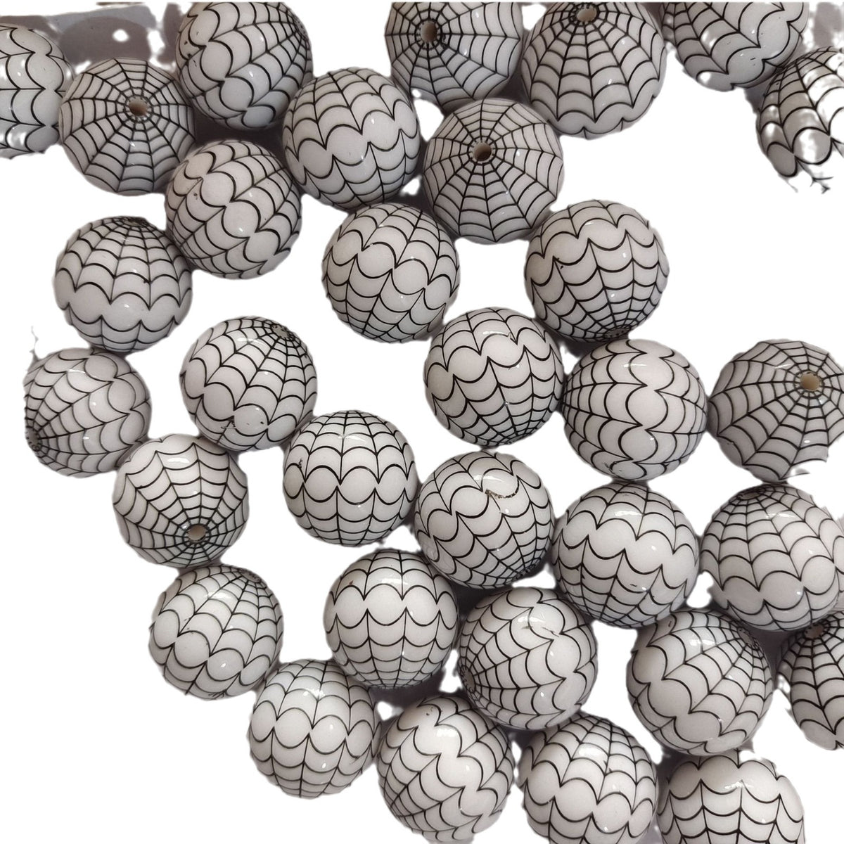 White Spider Web Bubblegum Beads 20mm Glossy Halloween Design 10pcs 3