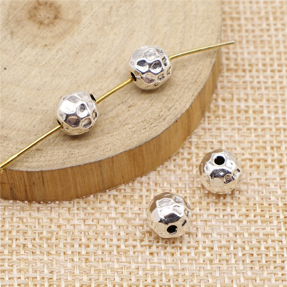 Round Metal Beads 8mm Imitation Lunar Pits Hammered Silver Alloy 30pcs 2