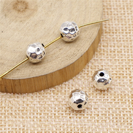 Round Metal Beads 8mm Imitation Lunar Pits Hammered Silver Alloy 30pcs 2