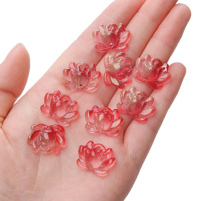 Lotus Transparent Glass Beads 16x21mm Pastel Colors 5pcs 15