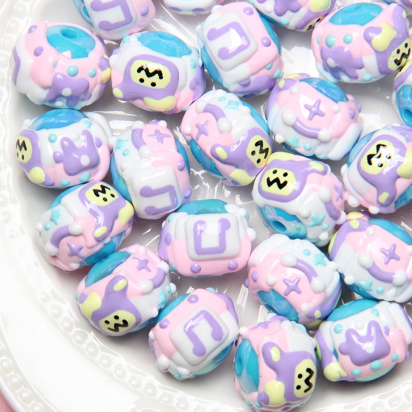 Hand Painted Star Acrylic Beads 16mm Pastel Colors 10pcs 18