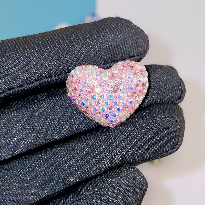 Rhinestone Heart Clay Beads 24mm Colorful Shamballa 6pcs 9