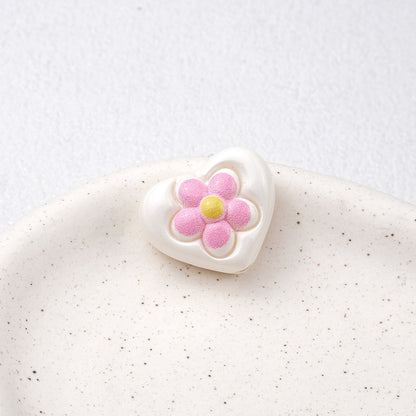 Floral Heart Acrylic Beads 21mm Colorful Mixed 50pcs 12