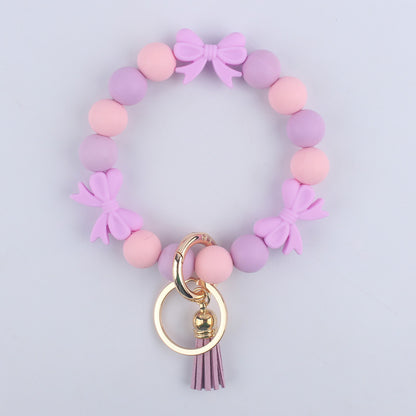 Bow Silicone Bead Wristlet Keychain Vibrant Colors 14cm 8