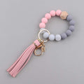 Silicone Beaded Wristlet Keychain with Leather PU Tassel in Pastel Colors 6