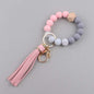 Silicone Beaded Wristlet Keychain with Leather PU Tassel in Pastel Colors 6