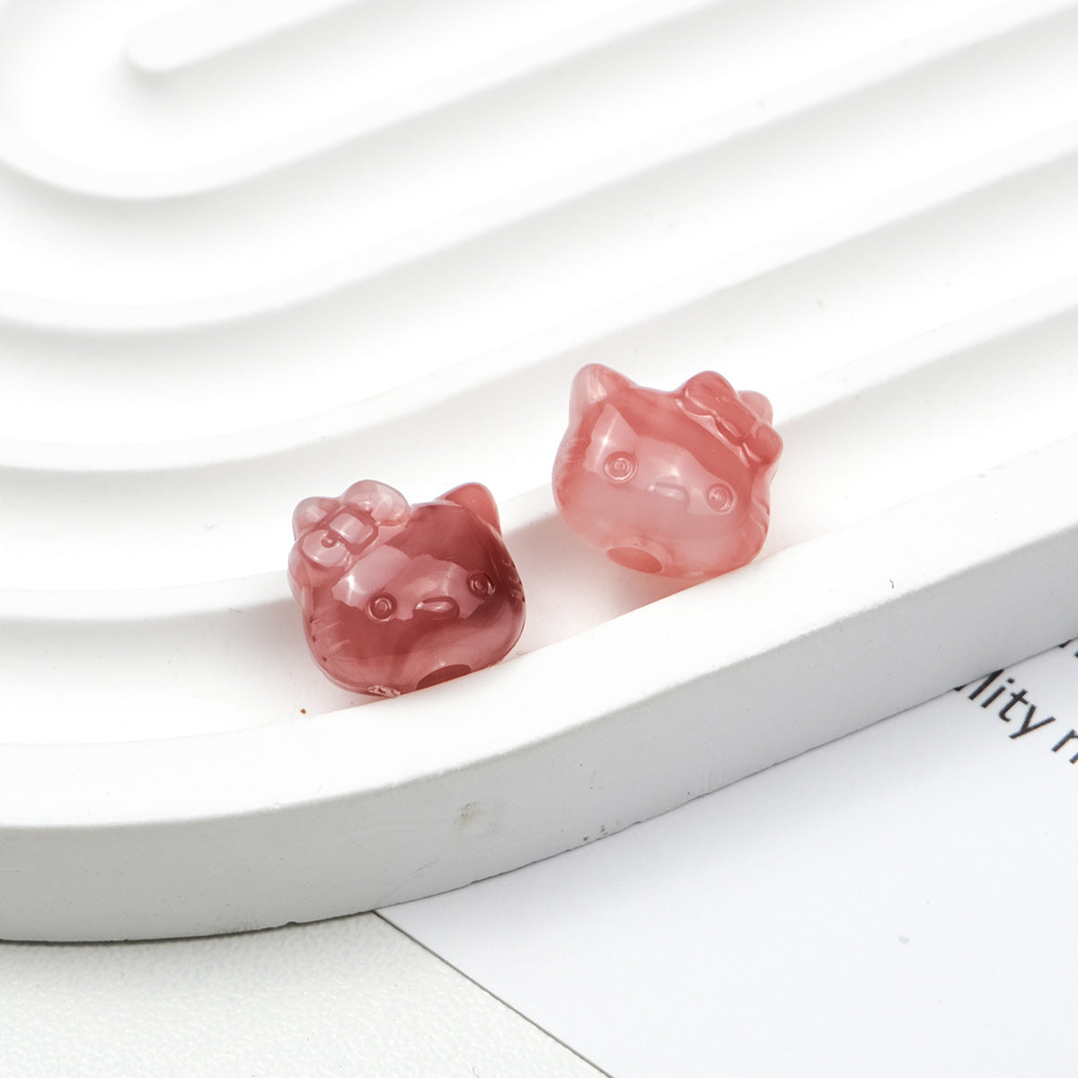 Vintage Hello Kitty Acrylic Beads 11mm Imitation Jade 100pcs 7