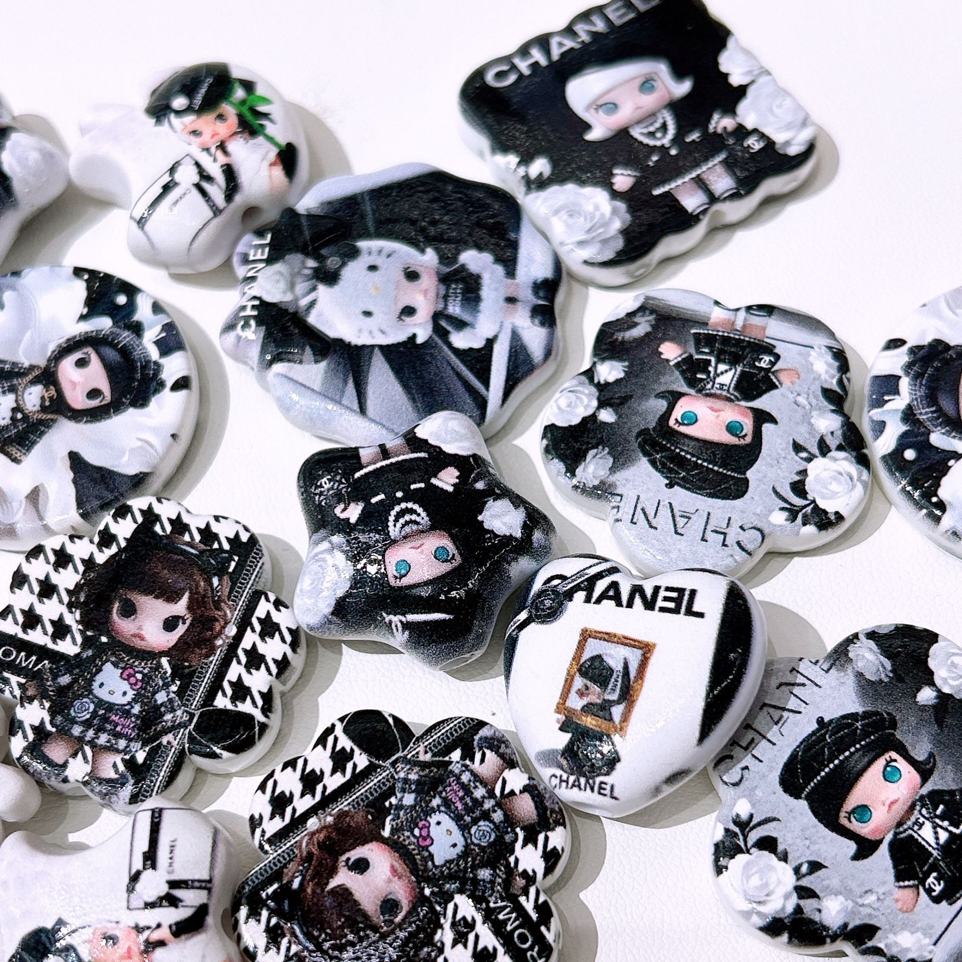 Mixed Shape Acrylic Beads Black Moly 50pcs