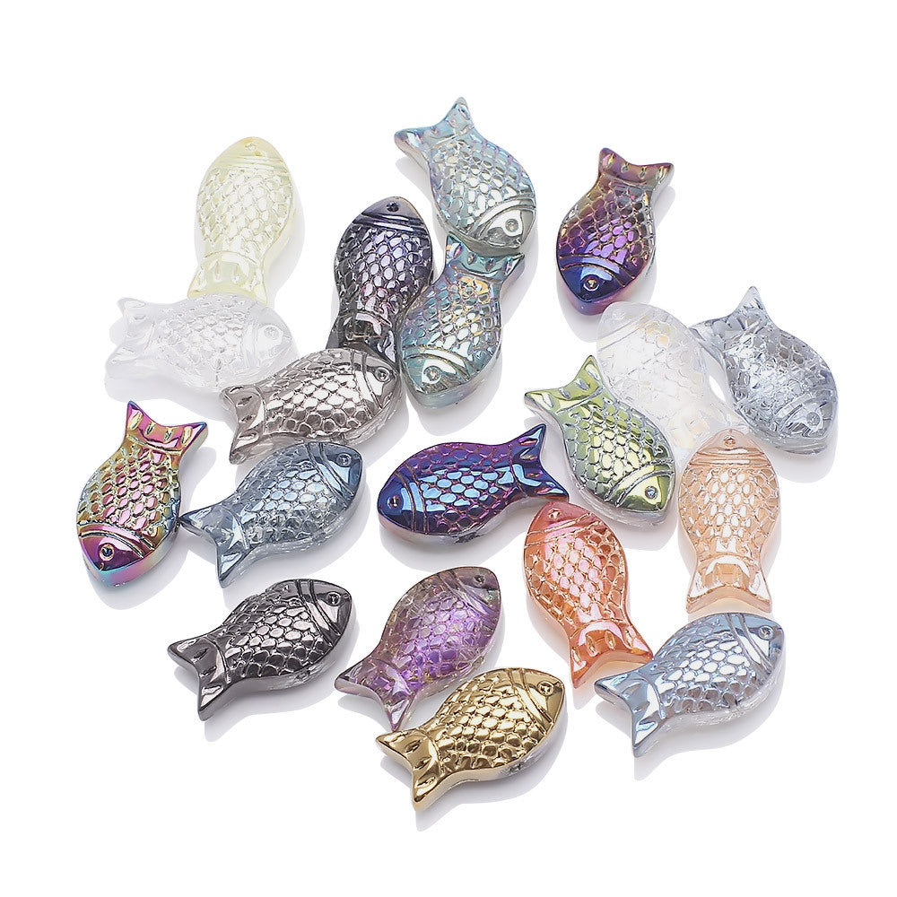 Electroplated Transparent Fish Glass Beads 8x15mm 30pcs 5