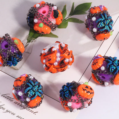 Embellished Halloween Clay Beads 28mm Pumpkin Spider Cat 5pcs 3