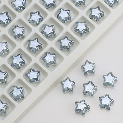 Plated Star Shaped Glass Beads 8mm Rainbow Electroplated 100pcs 18