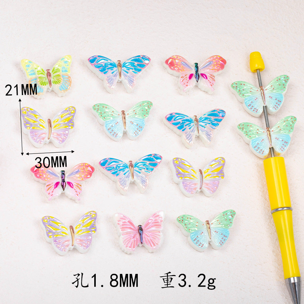Glossy Polka Dotted Butterfly Resin Beads 30mm Pastel Colors 50pcs 2