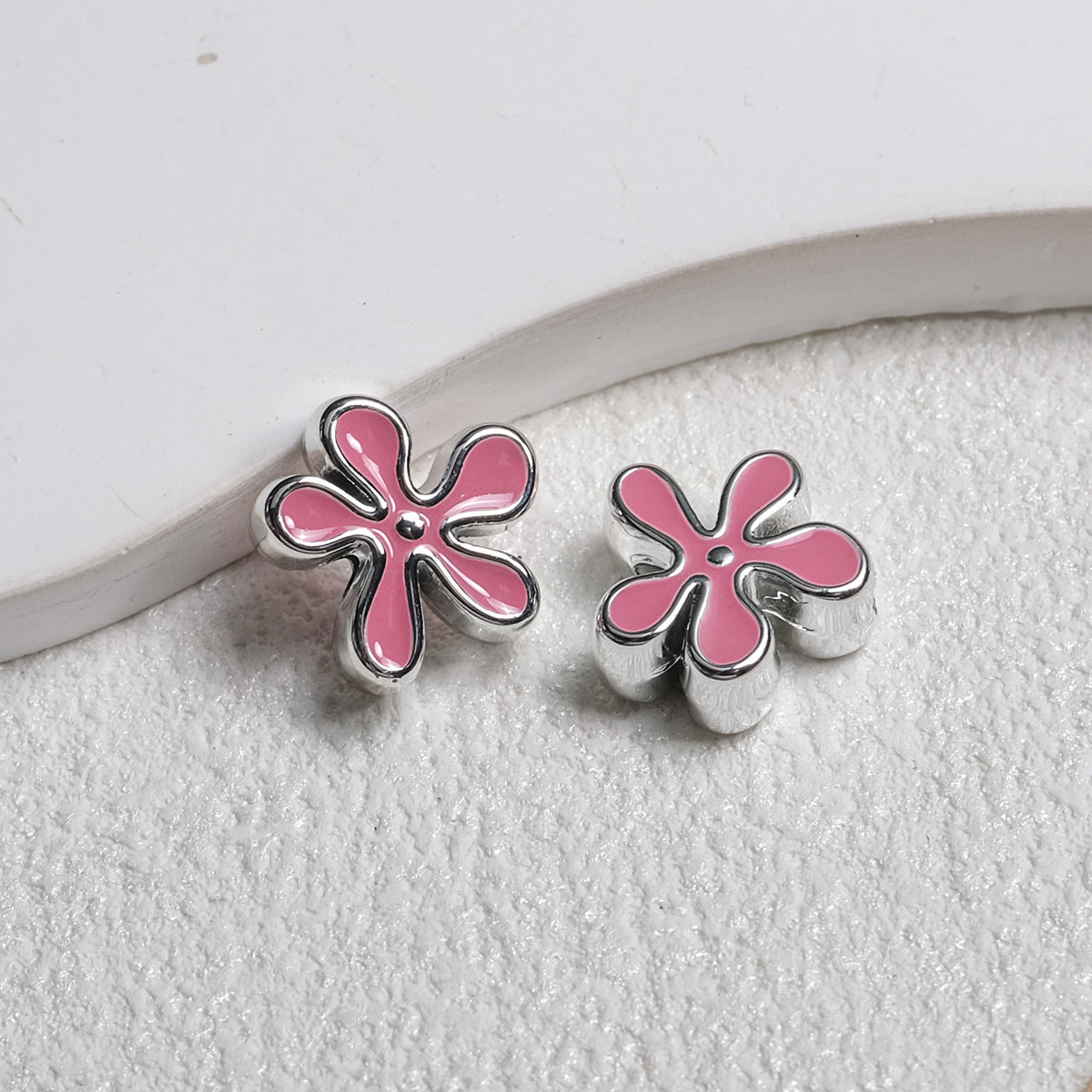 Irregular Flower Acrylic Beads 14mm Silver Enamel Mixed Colors 50pcs 4