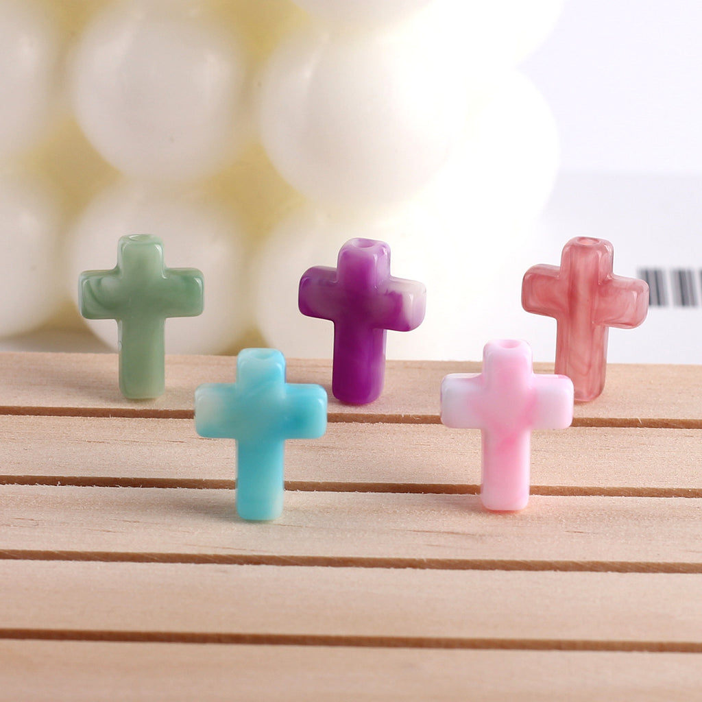 Imitation Jade Ink Color Cross Acrylic Beads 15mm Glossy Swirl 100pcs 4