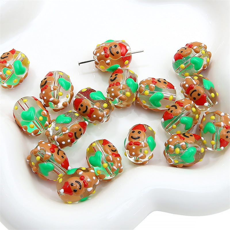 Hand Painted Transparent Glass Beads 14mm Christmas Motifs 10pcs 9