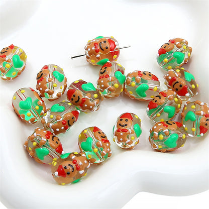 Hand Painted Transparent Glass Beads 14mm Christmas Motifs 10pcs 9
