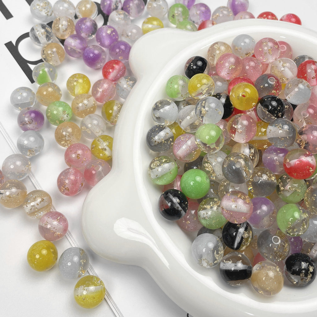 Gold Foil Filled Resin Beads 8mm 10mm 12mm Round Mixed Colors 50pcs 4