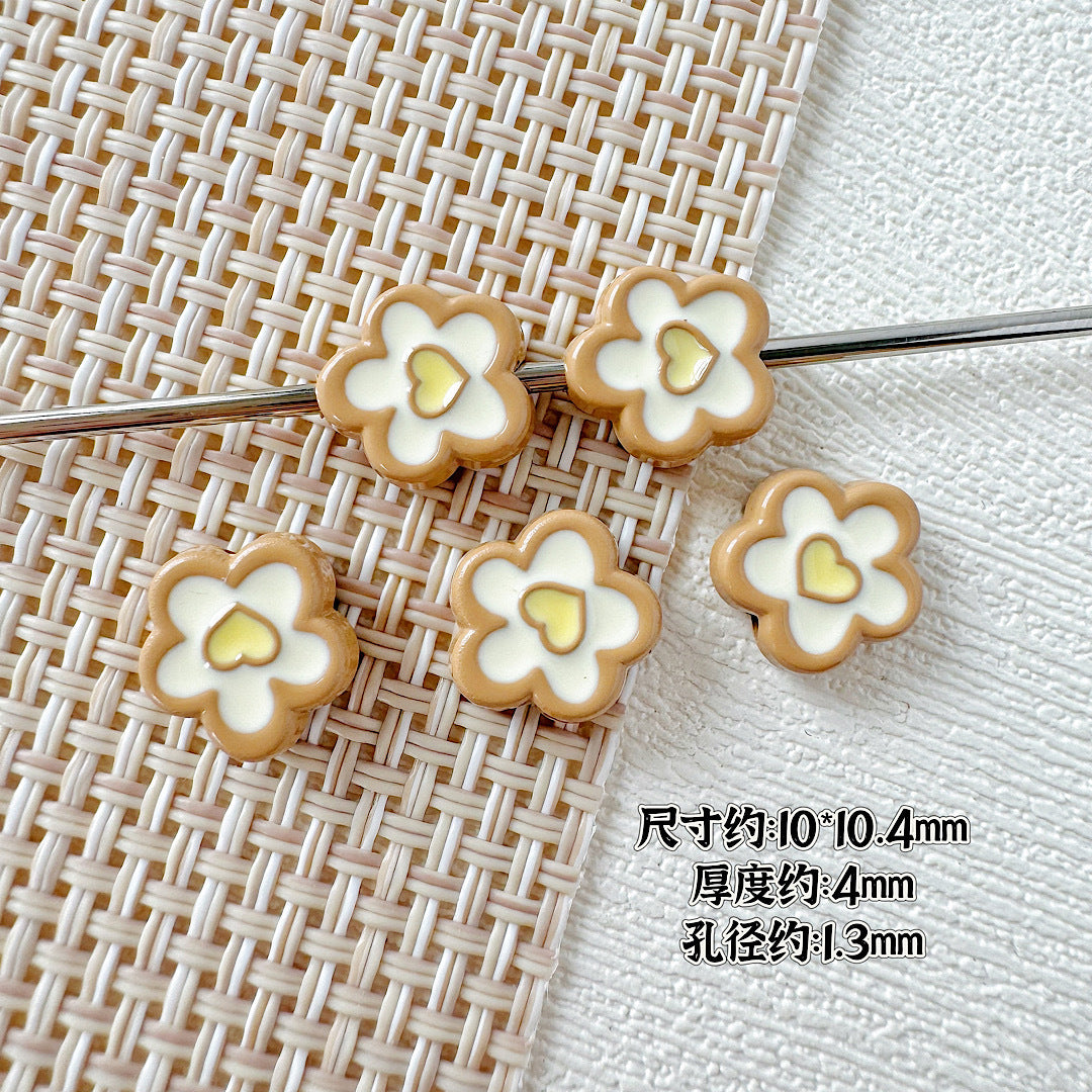 Heart and Flower Metal Beads 10mm Baking Painted Two-Color 20pcs 13