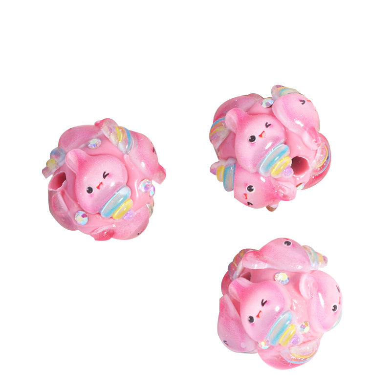 Embellished Bubblegum Beads 20mm Cartoon Animal Resin Rhinestone 4pcs 5
