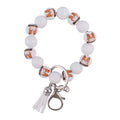 Wooden Dog Silicone Bead Tassel Wristlet Keychain Pomeranian Husky Beagle Bulldog 6