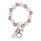 Wooden Dog Silicone Bead Tassel Wristlet Keychain Pomeranian Husky Beagle Bulldog 6