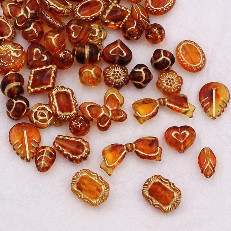 Vintage Amber Transparent Gilded Plum Blossom Acrylic Beads 10pcs