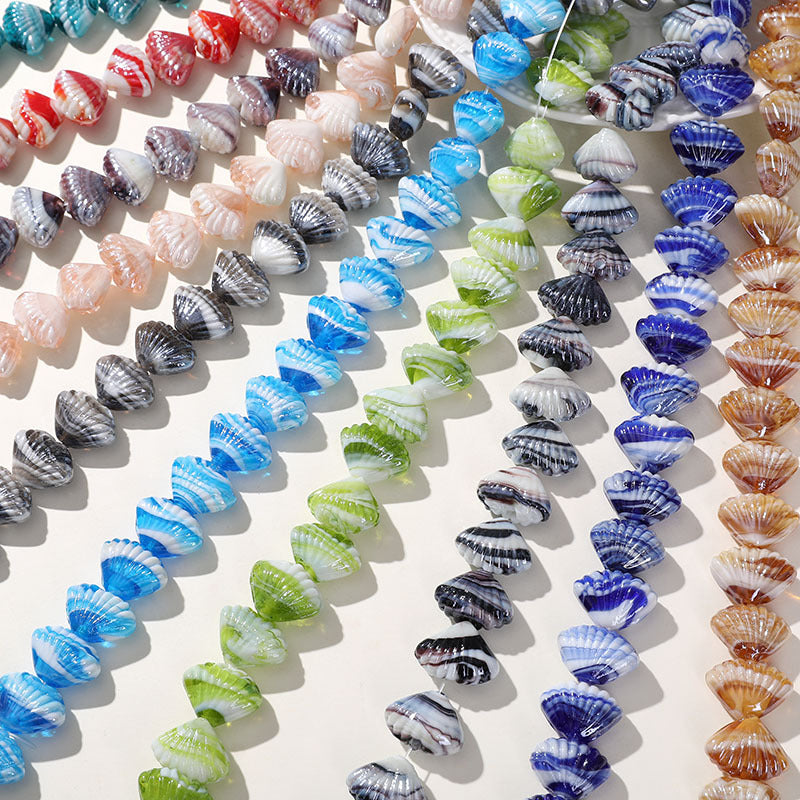 Two Tone 3D Shell Lampwork Glass Beads 22mm Handmade 10pcs