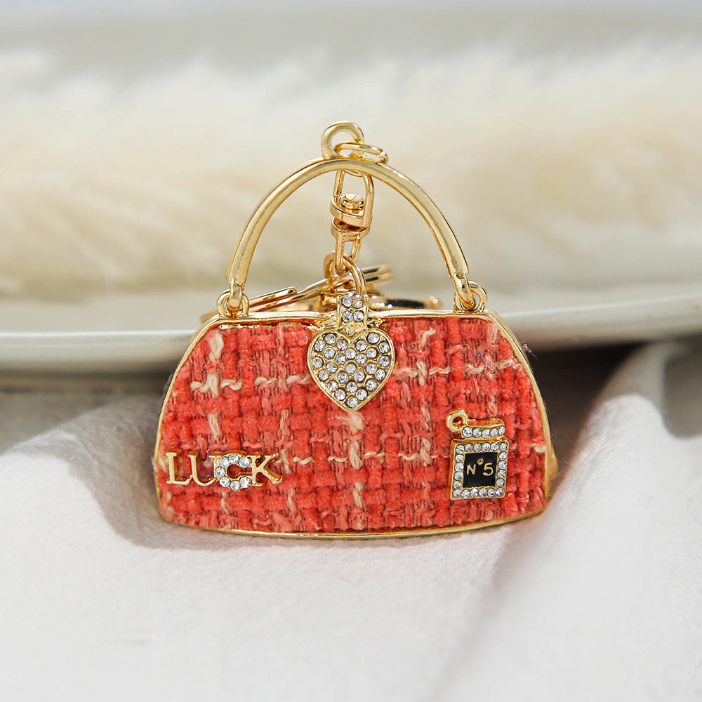 Vintage Alloy Shoulder Bag Keychain with Rhinestone Accent 2