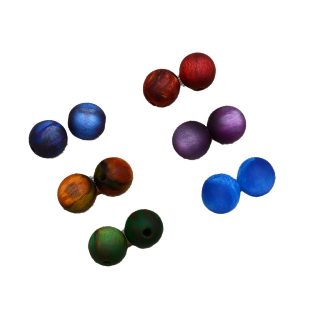 Matte Coloring Striped Resin Beads 10mm Round Mixed Colors 100pcs 5