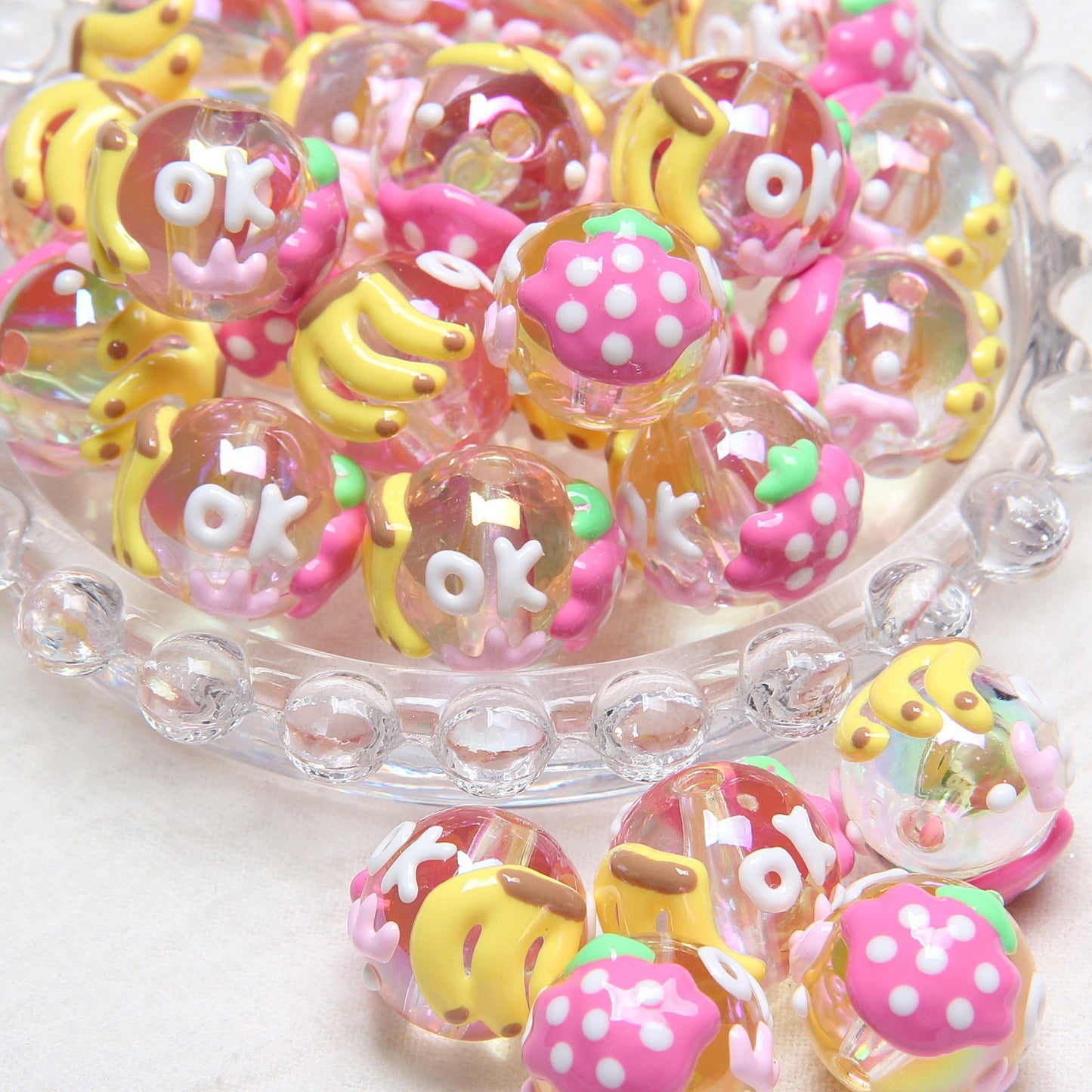 Hand-Painted Fruit Series Acrylic Beads 18mm Glossy 10pcs 18