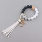 Silicone Beaded Wristlet Keychain with Leather PU Tassel in Pastel Colors 10