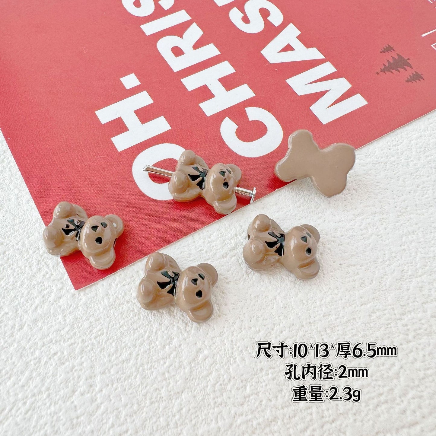 Bear and Double Heart Metal Beads 13mm Baking Painted Alloy 10pcs 10