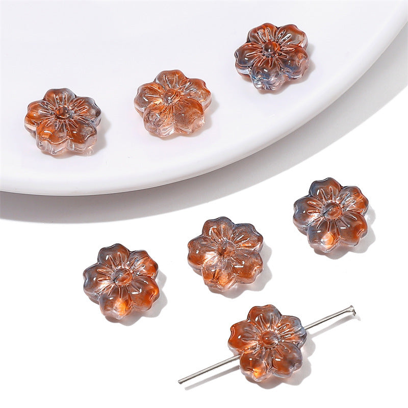 Transparent Cherry Blossom Glass Beads 14mm Gradient Pink Blue 10pcs 10