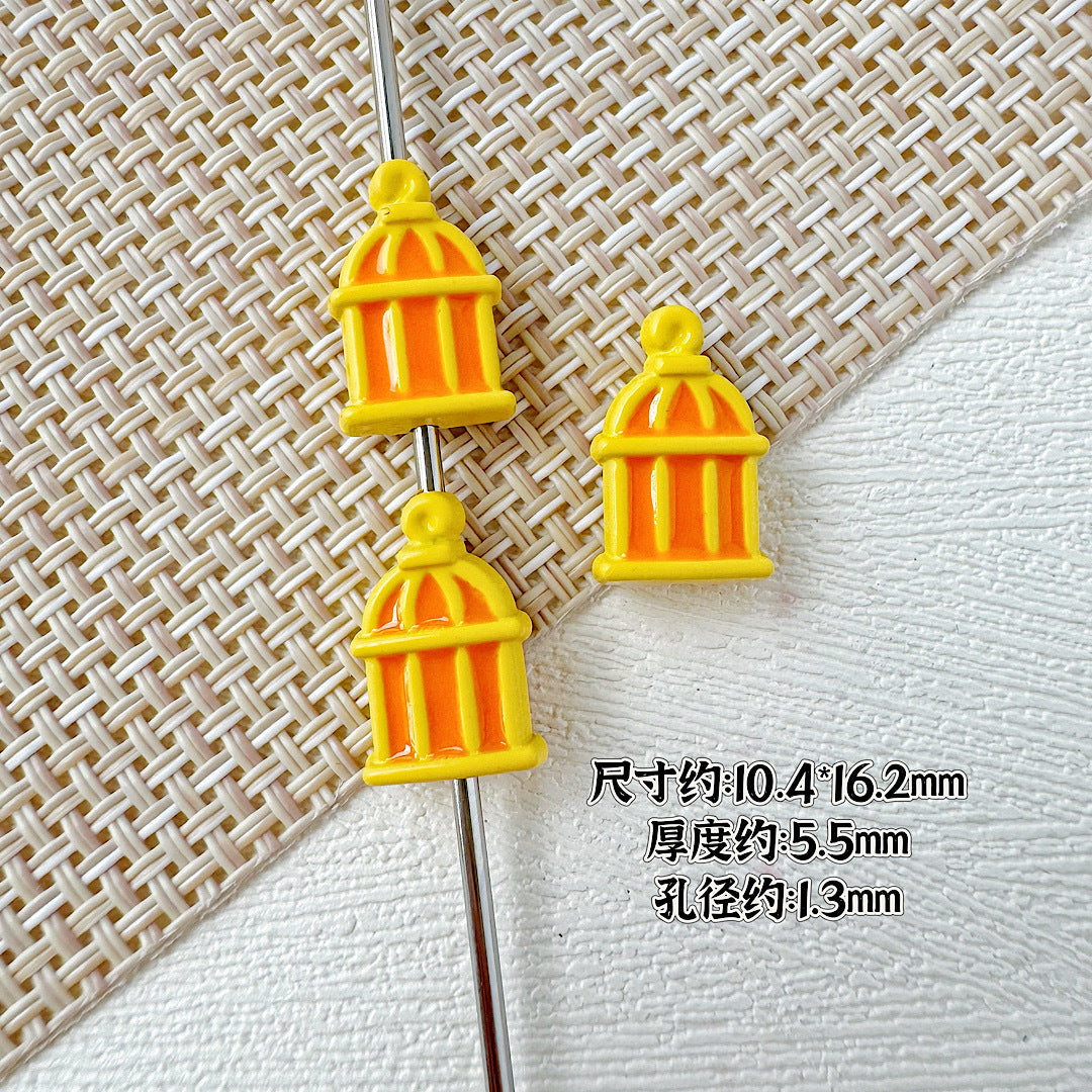 Christmas Tree and Birdcage Metal Beads 13-16mm Baking Painted 10pcs 20