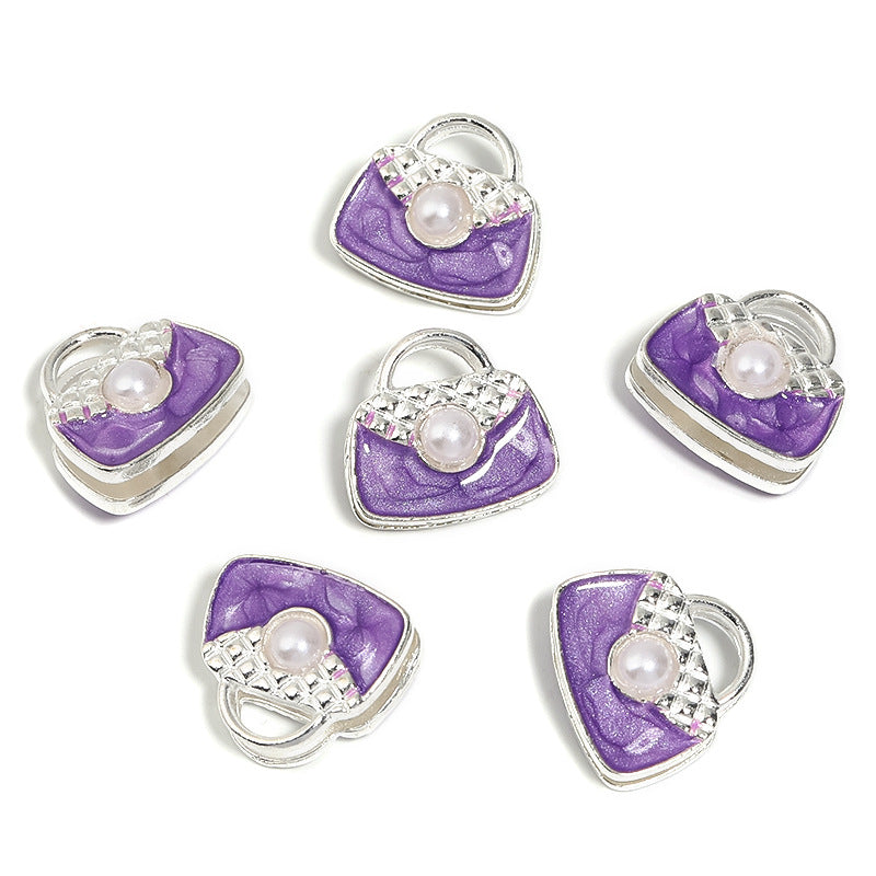 Handbag Metal Beads 18mm Double-Sided Pearl Enamel Finish 10pcs 7