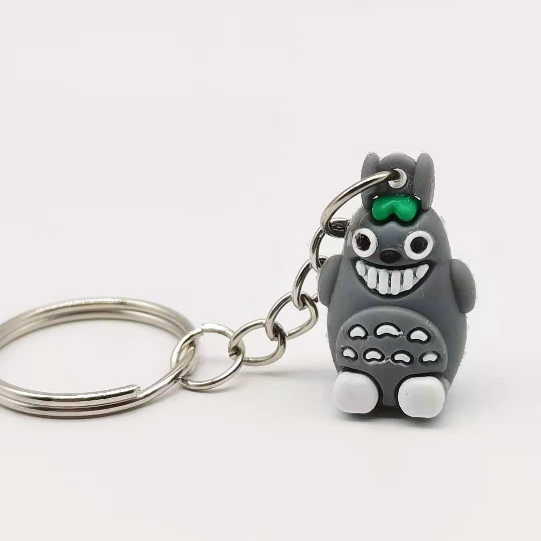 Cartoon Animal Mini Totoro Keychain PVC with Green Leaf Accent 5