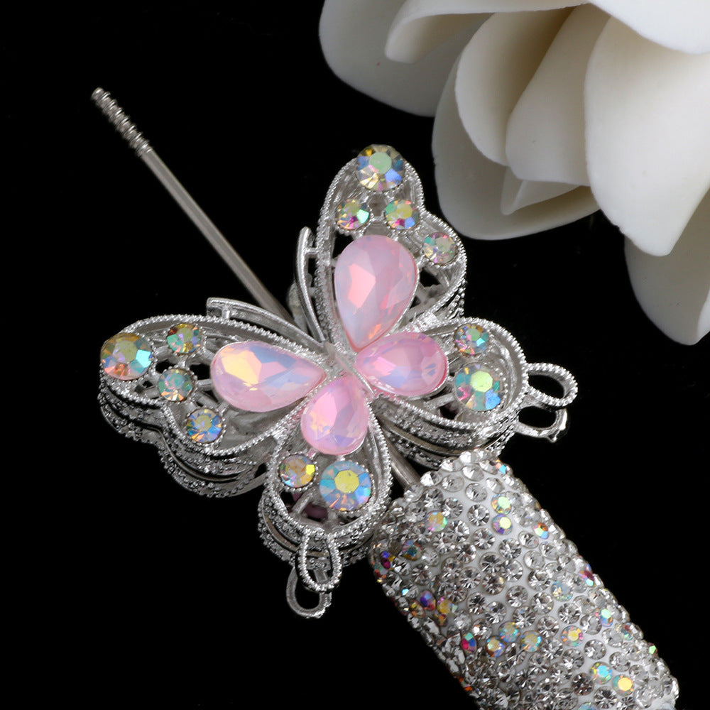 Double Sided Butterfly Rhinestone Beads 34mm Iridescent Alloy 2pcs 6