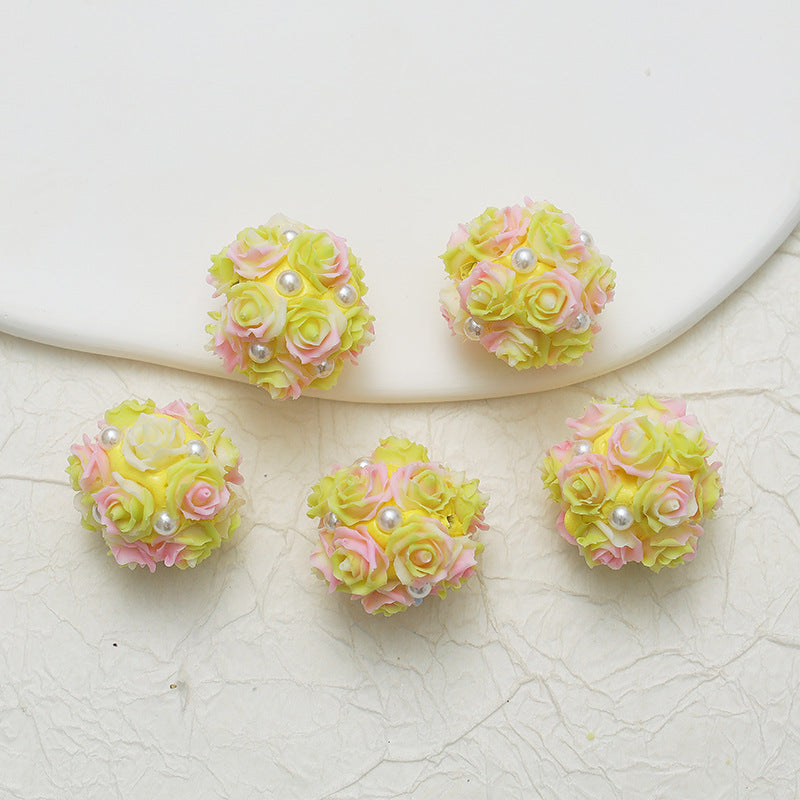 Embellished Flower Cluster Clay Beads 20mm Gradient Rose 10pcs 22