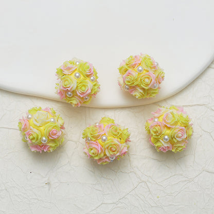 Embellished Flower Cluster Clay Beads 20mm Gradient Rose 10pcs 22